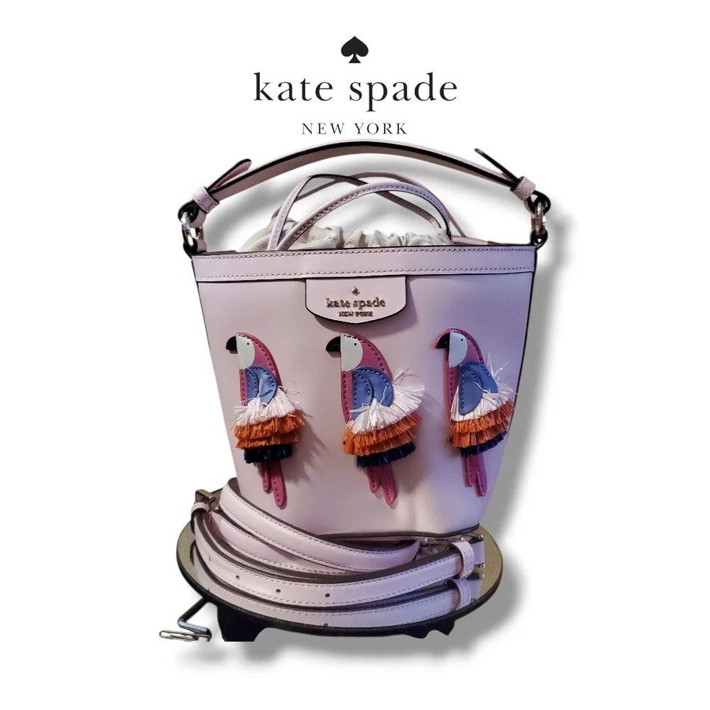 Kate Spade Pippa Flock Party Serendipity Pink Crossbody Bucket Bag WKRU6840